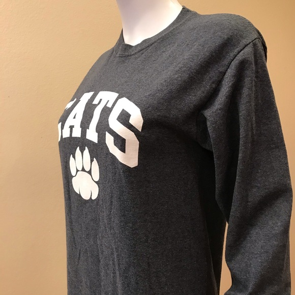 Cats Long Sleeve Graphic Tee Womens Size Small Grey Spell Out Paw Print - Picture 10 of 13